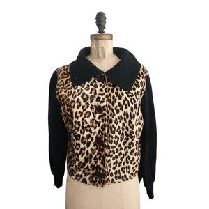 Vintage A Winter Product Loepard Faux Fur Cardigan Sweater Jacket L